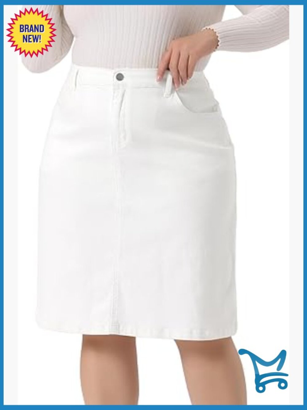 Plus Size Denim Pencil Skirt Classic 4-Pocket Jean Skirt with Slit Midi Length